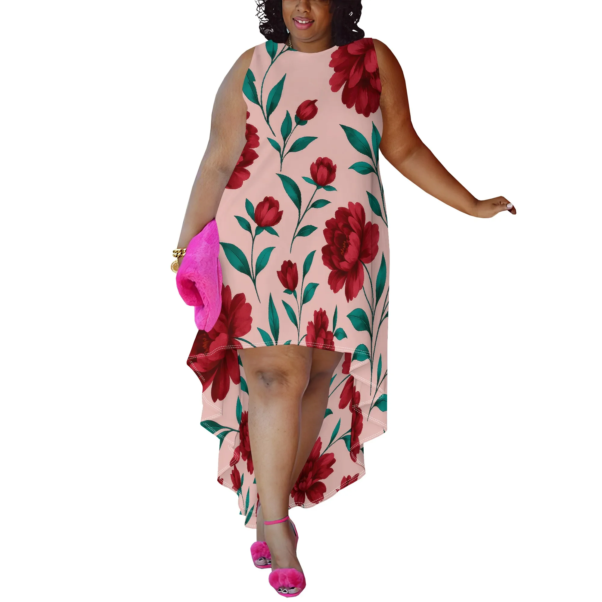 

Womens Long & Short Sleeve Maxi Dress Floral Boho Print Casual Crewneck Tunic Dress Long High Waist Elastic Beach Dress
