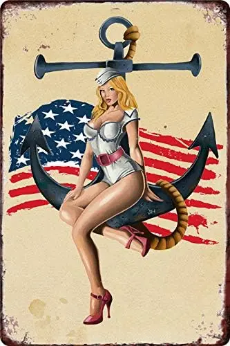 Vintage Metal Tin Sign Us Army Girl Pin Up Girl USA Flag for Home Bar Pub Kitchen Garage Restaurant Wall Deocr Plaque Signs sign