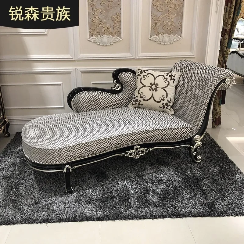 For French Chaise Lounge European Style Solid Wood Fabric Recliner Chair for Bedroom Living Room Elegant Beauty Couch
