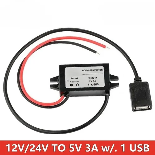 Imagen 2 del producto Convertidor de potencia de 12V, 24V a 5V, 3A, DC-DC, módulo adaptador reductor USB de doble comercio, salida de regulador de voltaje con protección inversa