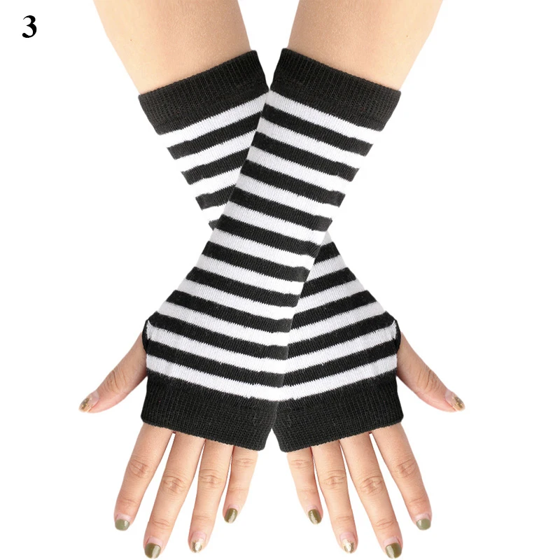 Elbow Mittens Elbow Gloves Arm Cover Striped Fingerless Gloves Long Knitted Autumn Winter Christmas Fashion Women