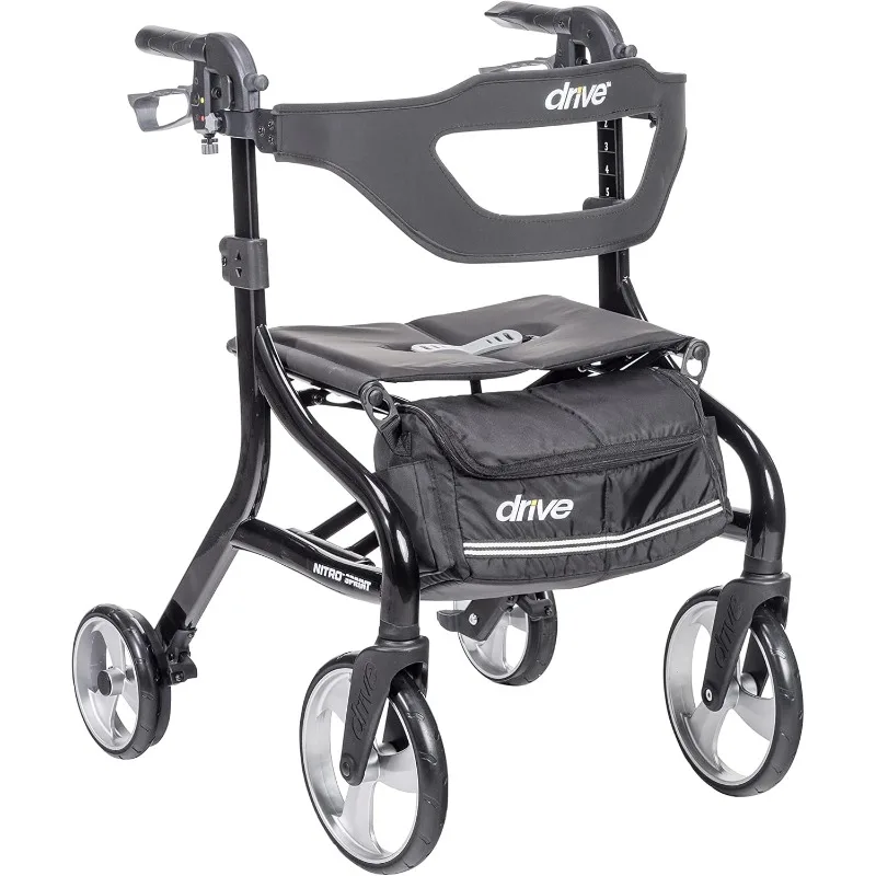 Nitro Sprint Foldable Rollator Walker with Seat, Standard Height Lightweight Rollator with Large Wheels, Folding Rolling Walke