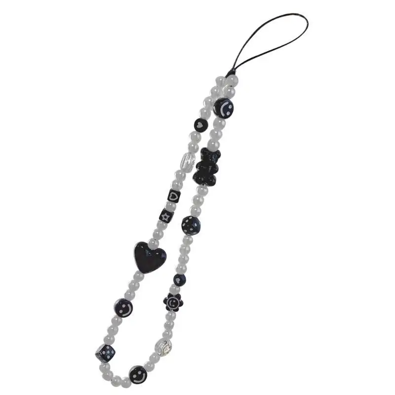 P9FE Handy-Zubehör, Harz, Bär, Würfel-Herz, Perlen-Lanyard, Handgelenkschnur für Frauen, handgefertigte Handykette, Handy-Gurt – Detail 2