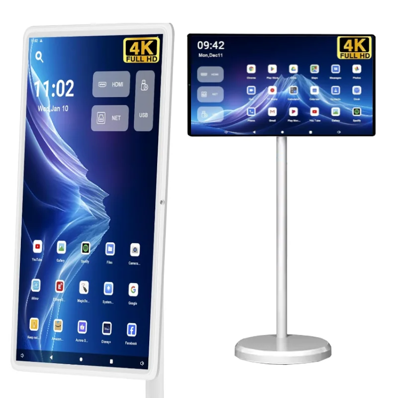 

Портативный 21,5-дюймовый Android 4K Smart TV с белым корпусом, HDTV, гибкий большой уличный дисплей для отелей и караоке-баров, сенсорный экран