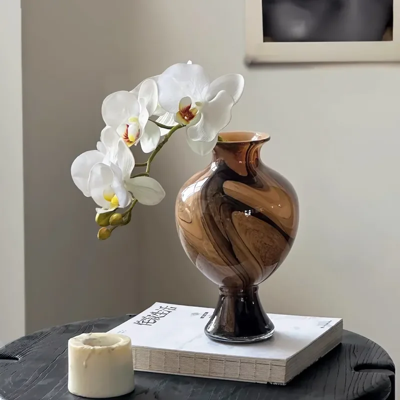 Modern Hand Glazed Glass Vase Tall Crystal Rock Design Eco Friendly Flower Holder For Living Room Dining Table Decor Brand