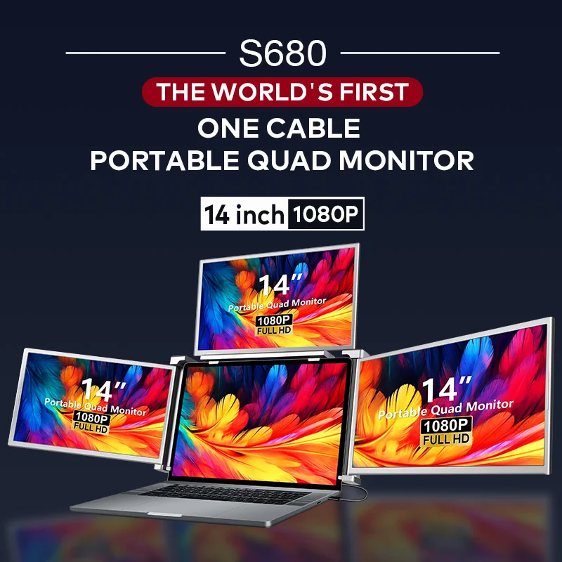 Extensor de tela para laptop de 14 polegadas, monitor portátil 1080P FHD Quad para M1/M2/M3/Windows compatível com laptops de 13,6"-17,3"