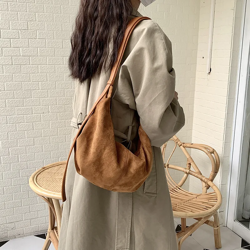 Vintage Scrub Leather women hobos Shoulder bag Brand design ladies handbag female Crossbody bag new winter Faux Suede tote bolsa