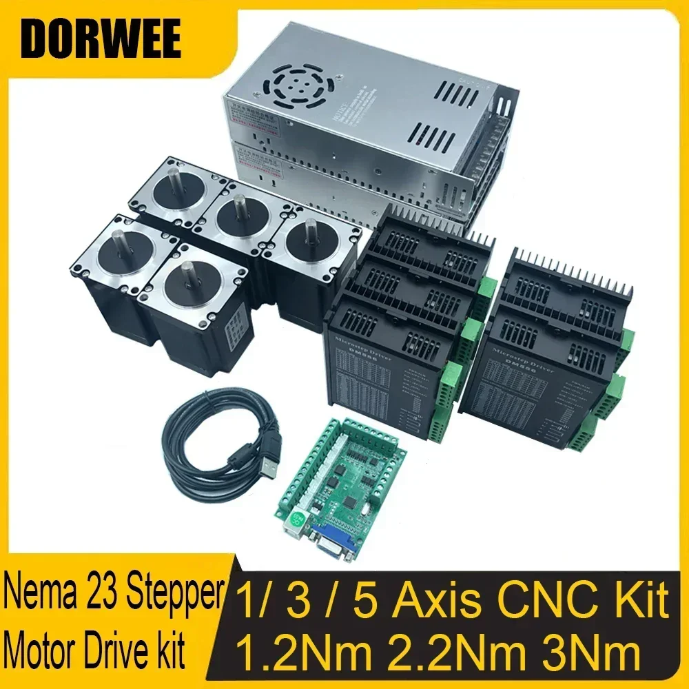 

1 3 5 Axis Kit Nema 23 Stepper Motor Kit 1.2Nm 2.2Nm 3Nm Open Loop Stepper Motor Driver Switching Power Supply Mach3 Controller