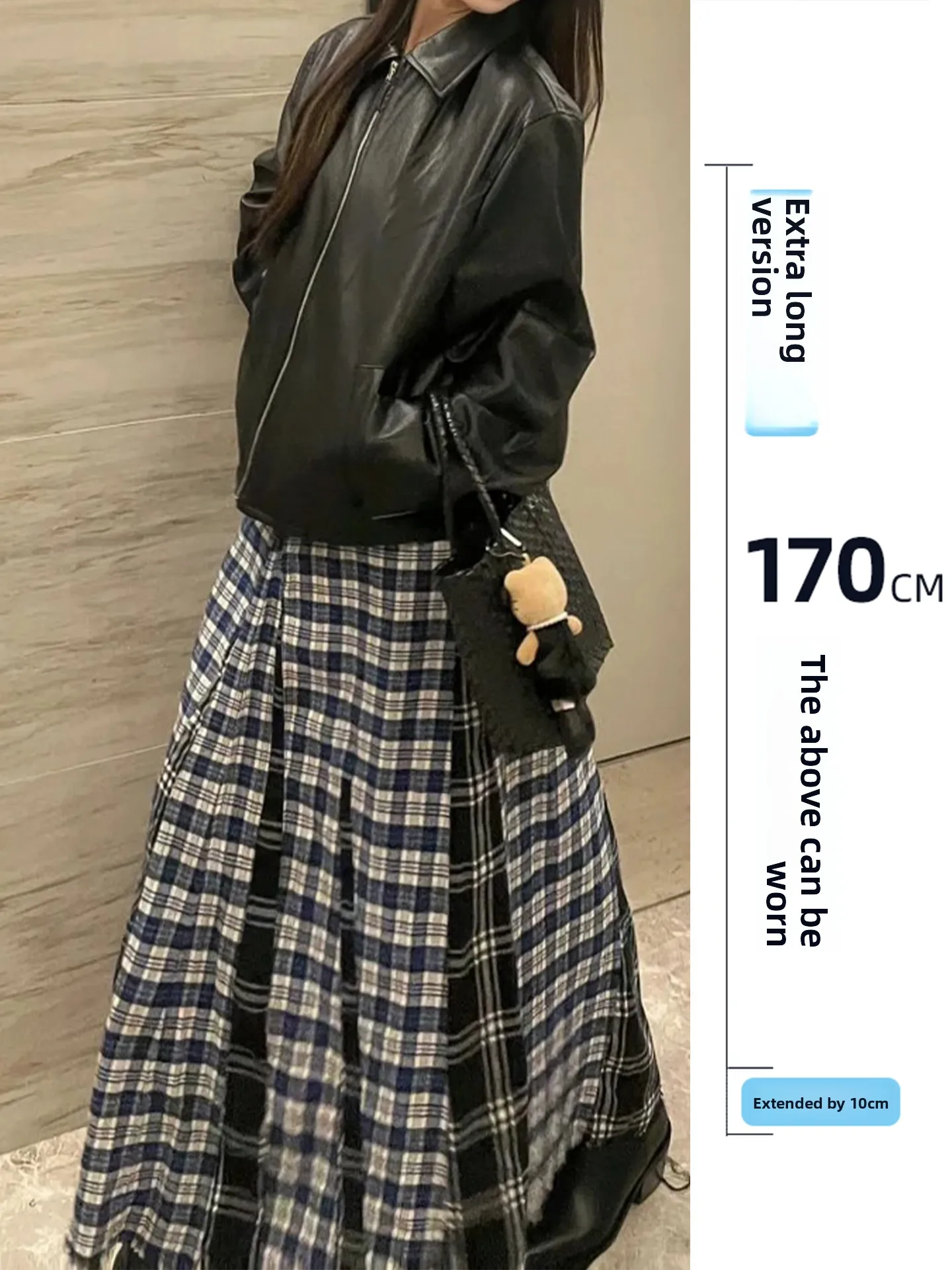 

Long Plaid Skirt High Waist A-Line Midi Dr for Women Spring Autumn Vintage f-Length Skirt with Frayed Hem