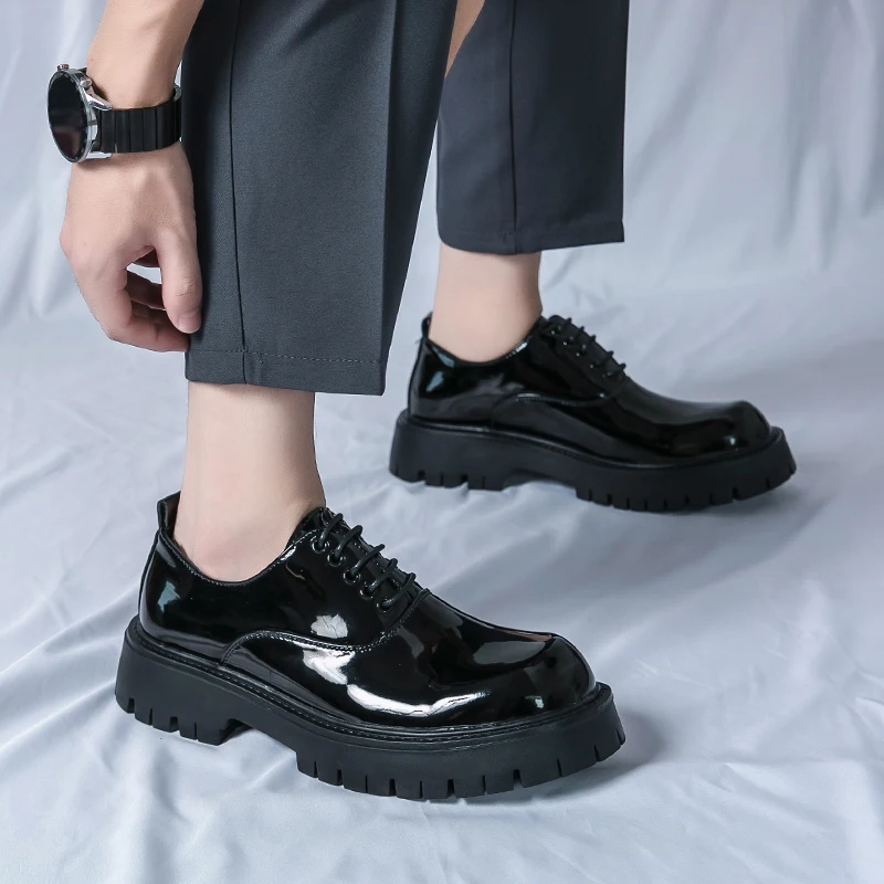 ديربي حذاء رجالي نعل سميك الارتفاع زيادة جولة تو الراقية يشعر المضادة للانزلاق مقاومة للاهتراء أحذية عصرية للمراهقين