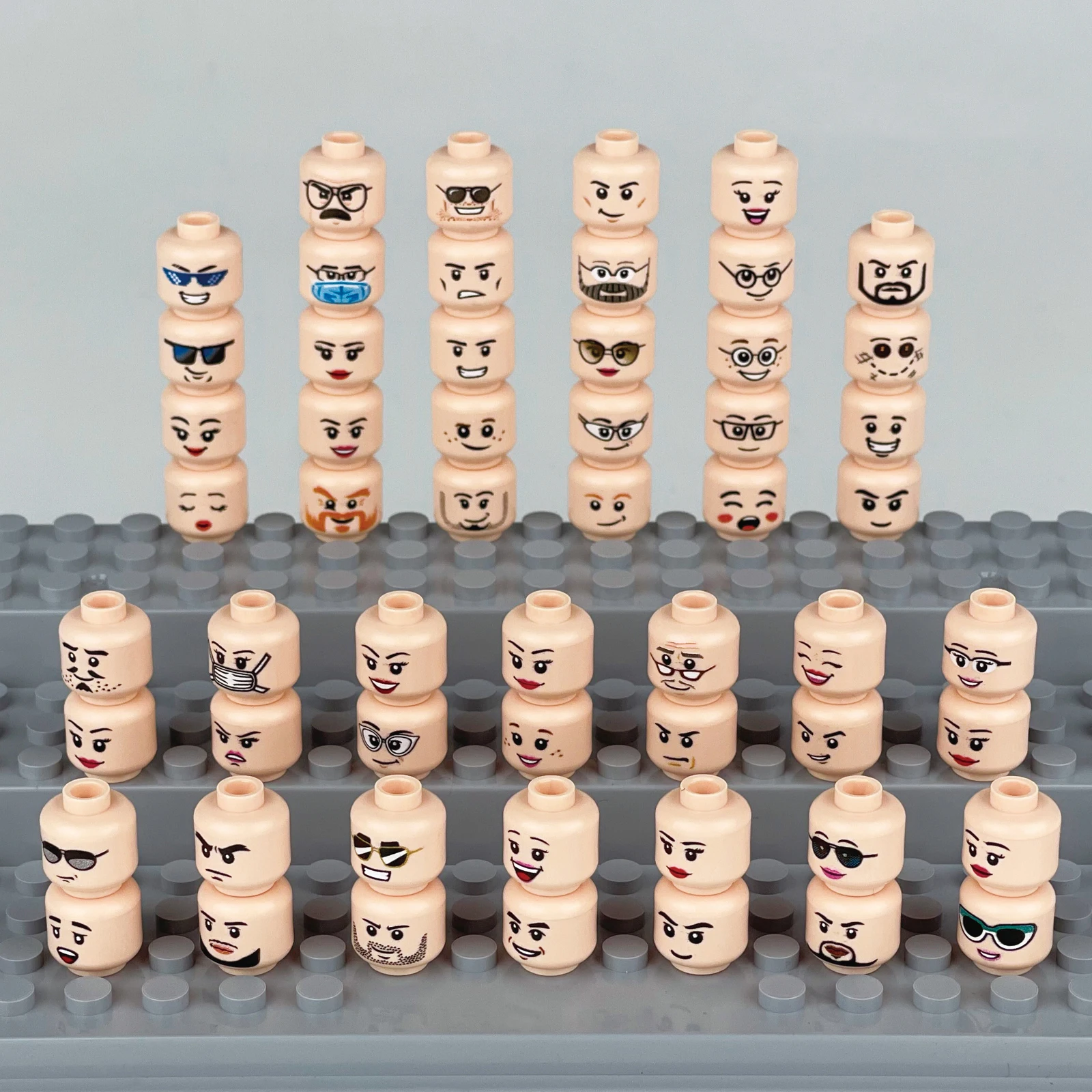 MOC Accessories Head Building Blocks Female Male Figures Parts Creative Face Laugh Cry Angry Cute Expression Mini Bricks Toys