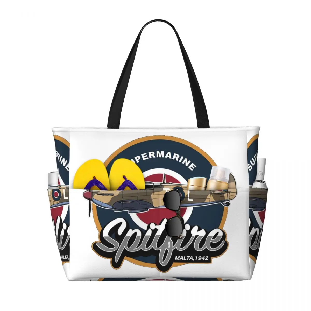 

RAF Supermarine Spitfire Fighter Aircraft Plane Airplane Beach Tote Bag Sport Gym Yoga Duffle Large Women Travel Bag Fitness bag