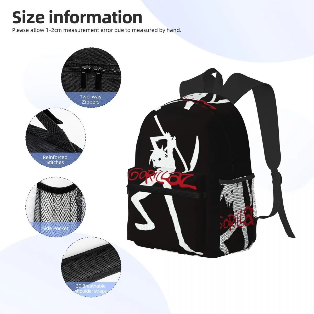 Banda gorillaz estudante mochila saco de escola caminhadas viagem daypack para meninos meninas moda bookbag sacos ombro