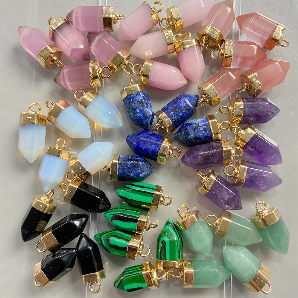 5pcs Natural Stone Small Hexagonal Charm Pendulum  Crystal Gem Pendants for Jewelry Making Necklace Earrings Accessories 7*14MM image 5