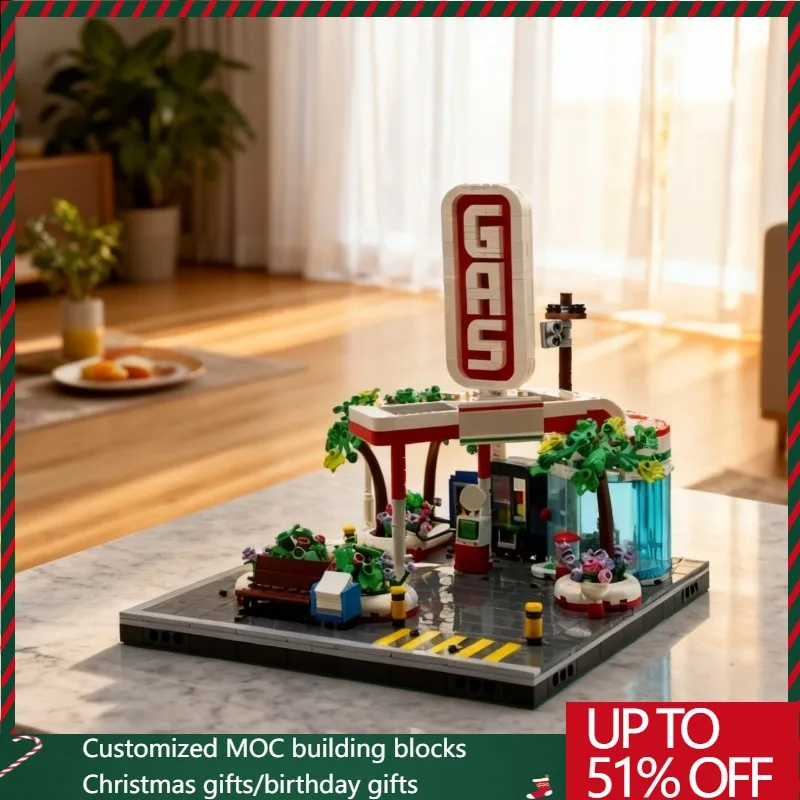 

NEW 1187 PCS City Hot Selling Street View Moc Gas Station Model DIY Creative Ideas Child Toy Assembly Puzzle Birthday Gifts