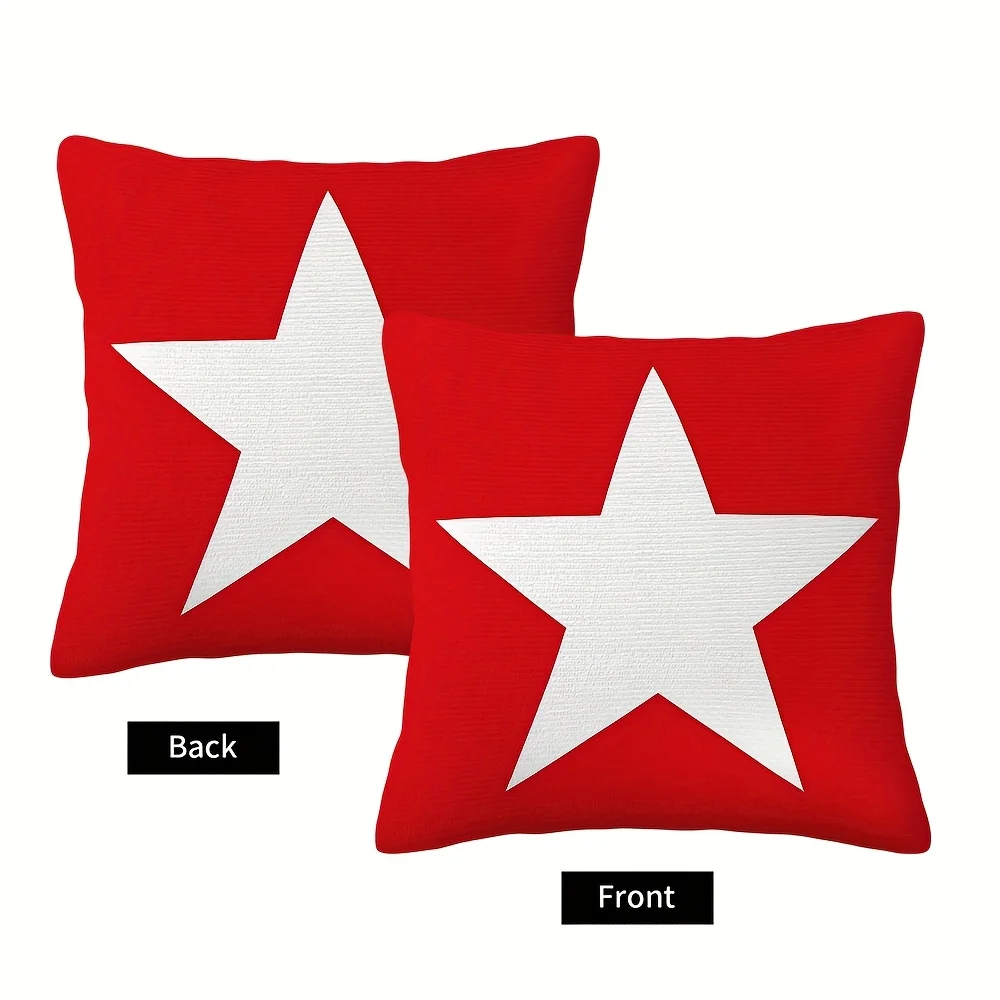 1PC Red & White Star Simple Style Throw Pillow Cover, Cushion Case for Living Room & Bedroom Decor (No Pillow Insert)