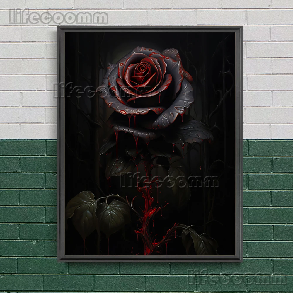 Black Heart With Dagger Vintage Wall Art Poster Botanical Floral Skull And Gothic Moth Canvas Painting Dark Cottagecore Decor