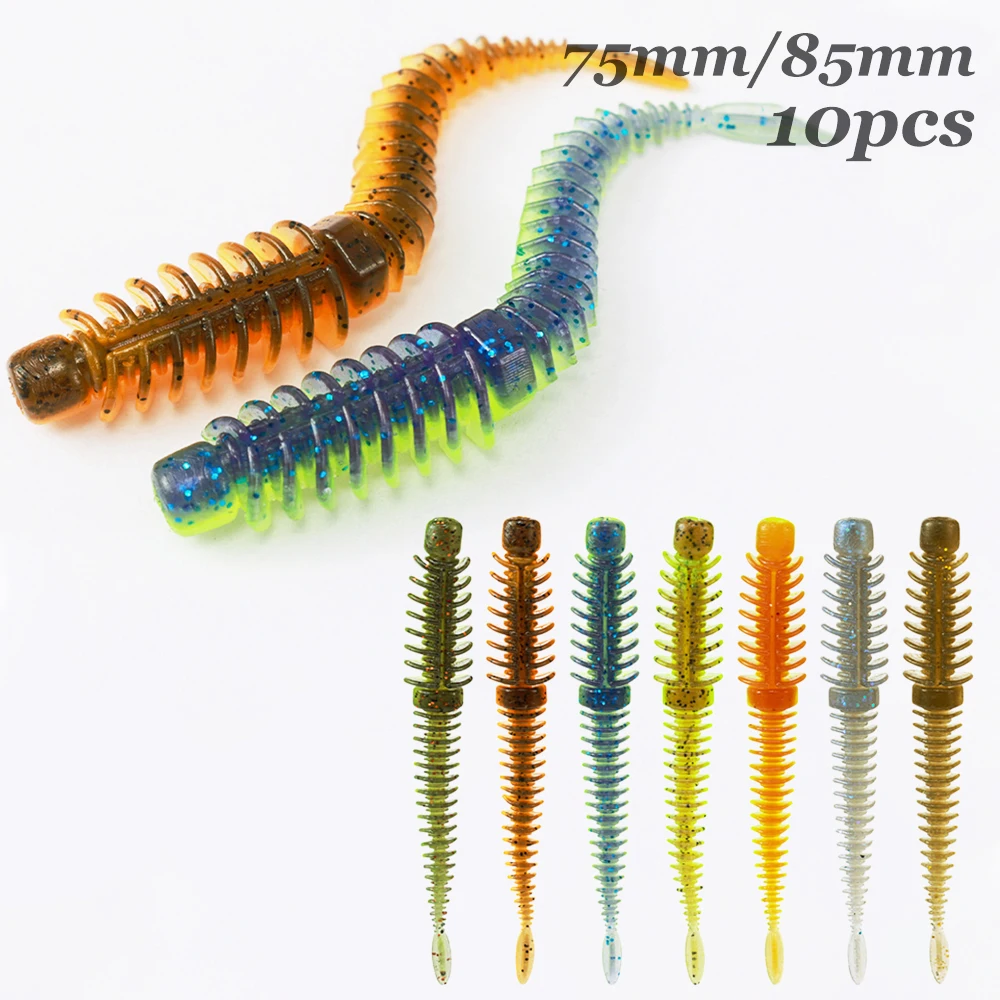 10PCS Soft Bait 75mm/1.8g Fishing Lures Worms TPE Soft Lures Suitable for Bass Fishing Texas Rigs Carolina Rigs Neko Rigs