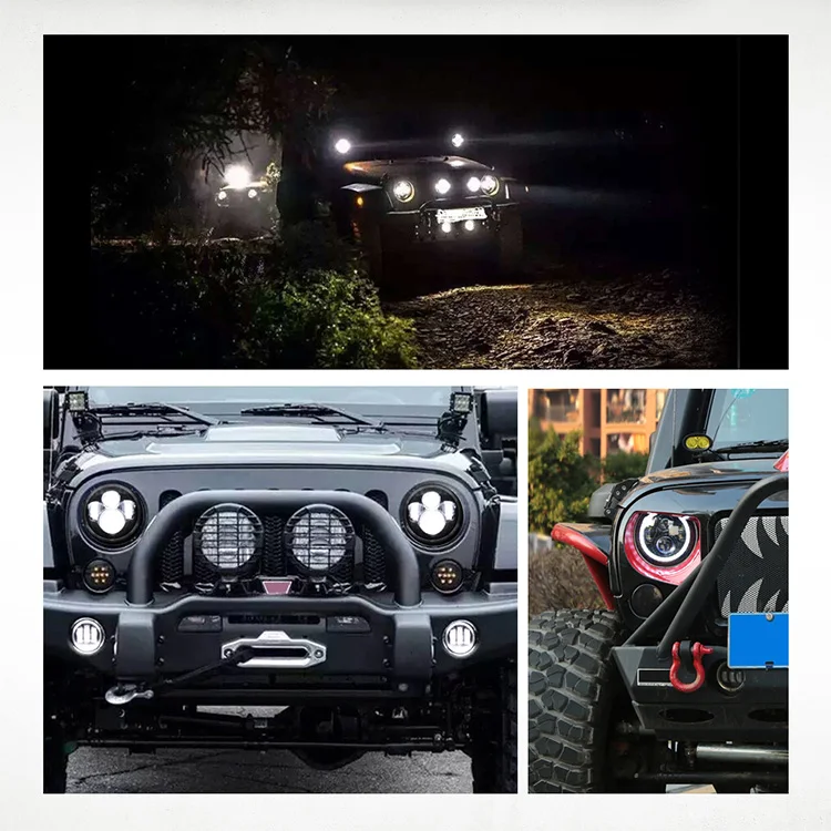 Ailead 2x Auto Led 7 Inch Headlights High Power Round Waterproof E-mark DOT Car Headlight For Hummer All model  Jeep Wrangler