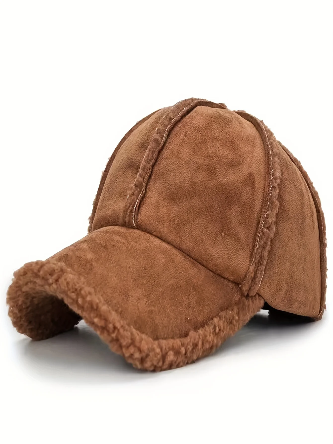 1Pcs Unisex Polyester Baseball Cap with Imitation Lamb Lining - Fashionable Solid Color Cap with for Fall/Winter, Hand Wash Only