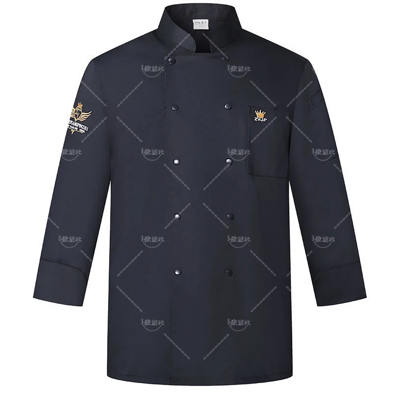 Black  Unisex chef uniform Logo Long Sleeve restaurant Jacket Bakery Food Service Breathable Chef Coat new Cooking clothes Apron