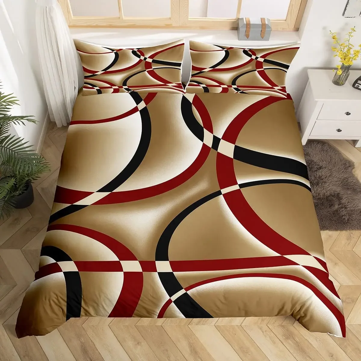 Grid Square Bedding Set, Abstract Geometric Duvet Cover for Kids Teens Boys Girls, Modern Simple Quilt Cover with 2 Pillowcases
