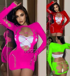 Sexy Fish Net Lingerie Babydoll perforate Underwear Translucent nightgown shoulder Teddies skirt Nightgown Costumes dress W146