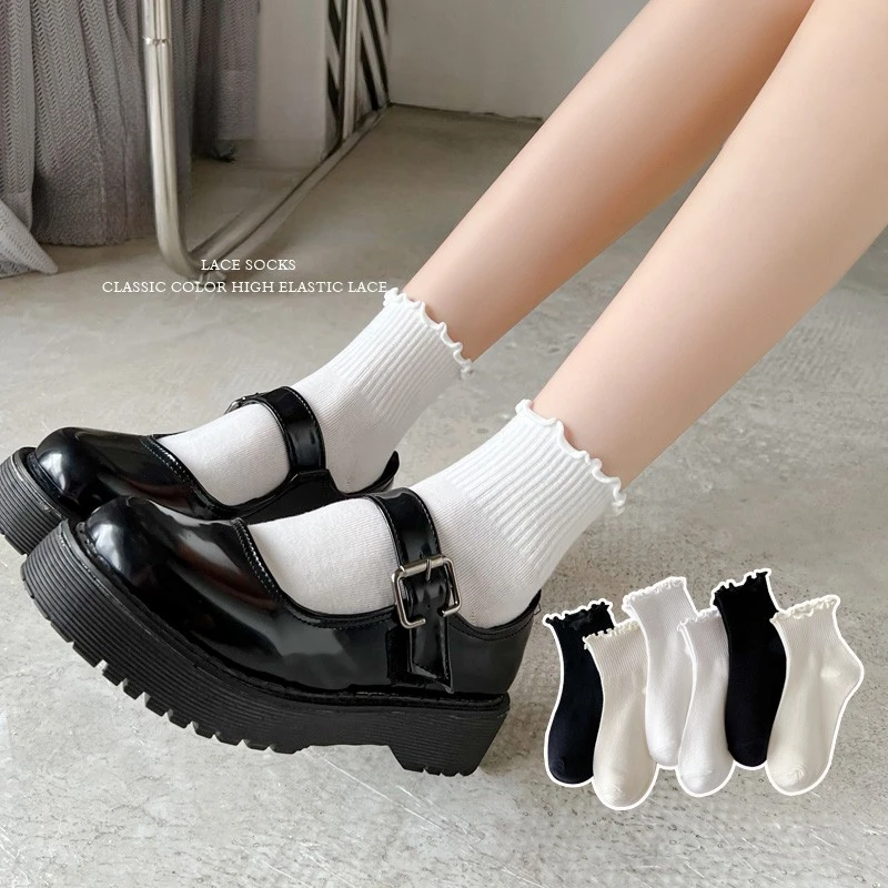 Weiße Baumwollsocken mit Rüschenkanten, japanischer Stil, Lolita, süße Söckchen, koreanische Version, passend zu lässigen kurzen Socken für Damen