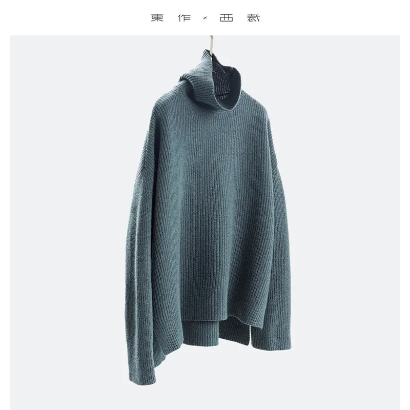 เสื้อไหมพรมขนสัตว์ 100% ที่ได้รับแรงบันดาลใจจากการออกแบบ ~ เสื้อสเวตเตอร์คอสูงแบบหนาพิเศษ ทรงหลวมความยาวปานกลาง สไตล์ลำลอง รุ่นใหม่สำหรับฤดูใบไม้ร่วงและฤดูหนาว