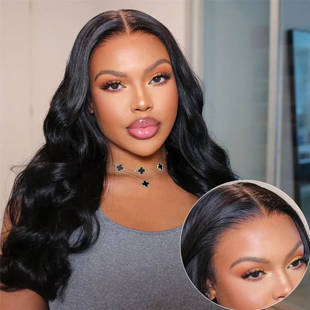 7x6 HD Transparent Lace Frontal Glueless Pre Plucked Wigs For Women Natural Color Body Wave Human Hair Pre Plucked With Baby Hair Wig For Women 42 46 Inch