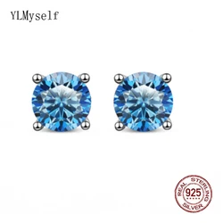 4/5/6.5/8 mm Real Moissanite Diamond Stud Earrings Blue/Red/Green/Yellow/Pink/Black/White/Grey 925 Sterling Silver Jewelry