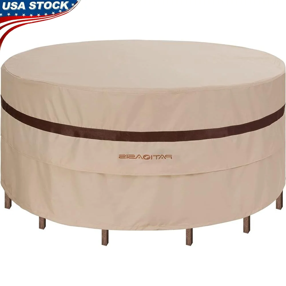 

Heavy Duty Waterproof Round Table Cover Outdoor Furniture Dustproof UV Resistant 90in Diameter Patio Chair Set Cover