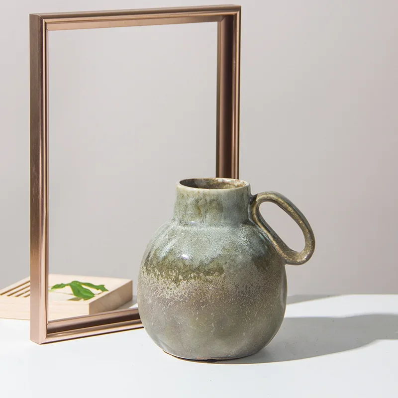 Retro Glaze Ceramic Vase - Kintsugi-Inspired Crackle Vase for Nordic Home Decor, TV Console & Entryway Table Centerpiece