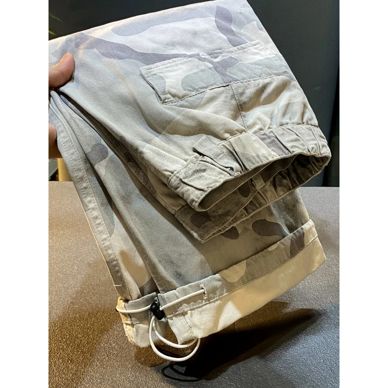 Pantaloni cargo dritti larghi mimetici americani High Street Men2025 Pantaloni casual a gamba larga stile sottile estivo fresco di fascia alta