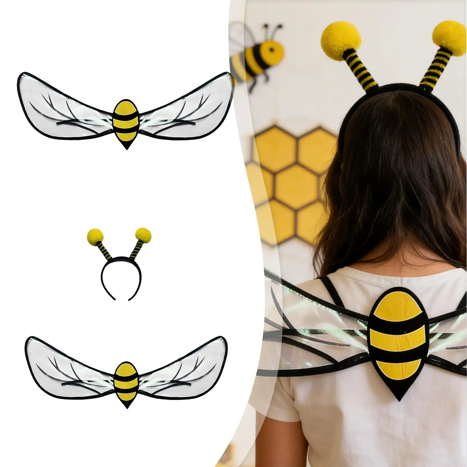 

Bee Wing Dress Up Outfit Cosplay Costume Accessory Polyester Kids Halloween Prop for Stage Performance
