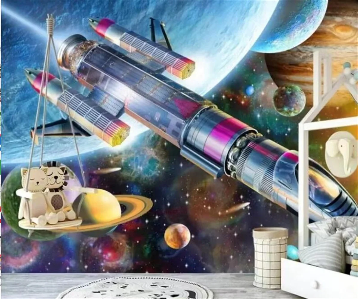 

Cartoon wallpaper Modern hand-painted cartoon rocket children's room mural background wall decoration 3d wallpaper