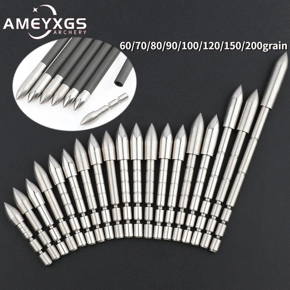 

12pcs Archery Stainless Steel Arrowhead 60-200grain ID 4.2mm 10-ring Target Arrow Tips Shooting Training Hunting Accessories