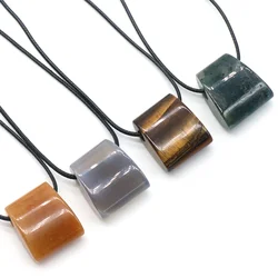 1PC Natural Stone Pendant Necklace Trapezoid Natural Unakites Green Aventurines Pendant Necklace for Women Jewerly Gift