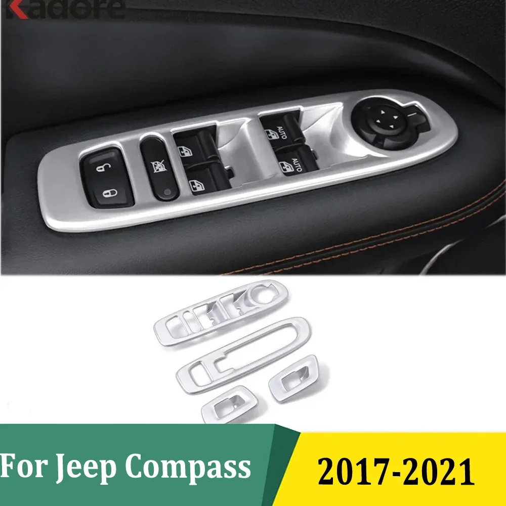 

For Jeep Compass 2017-2019 2020 2021 Door Armrest Panel Frame Window Lift Switch Button Cover Trims Interior Accessories (LHD)