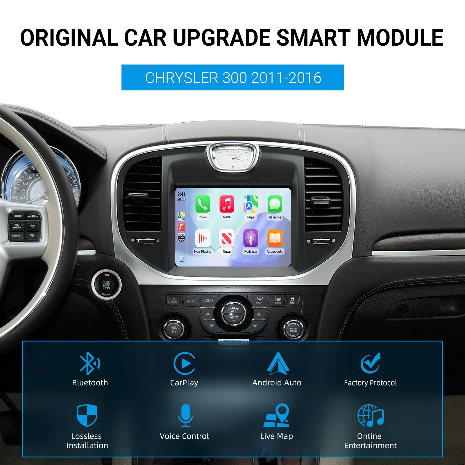 Ezonetronics Wireless CarPlay Android Auto Nachrüstsatz Decoderbox für Chrysler 300-Serie 2011–2016