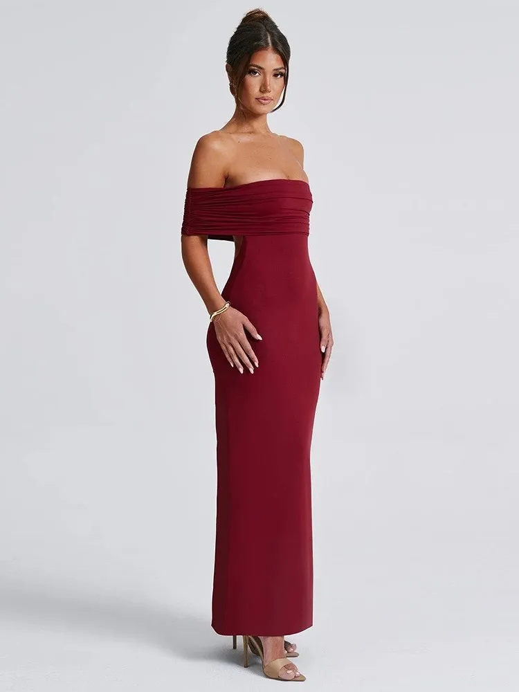 Temperament Slim Strapless Long Dress Women Solid Color Sexy Off-shoulder Backless Package Hip Sleeveless Club Party Dresses