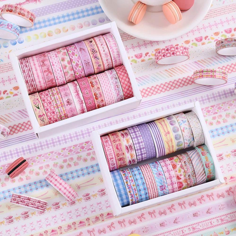 20 Rolls Macaroon Color Washi Tape With Cherry Dessert Themed Decorative Tapes for Journal Scrapbooking Planner Accessories