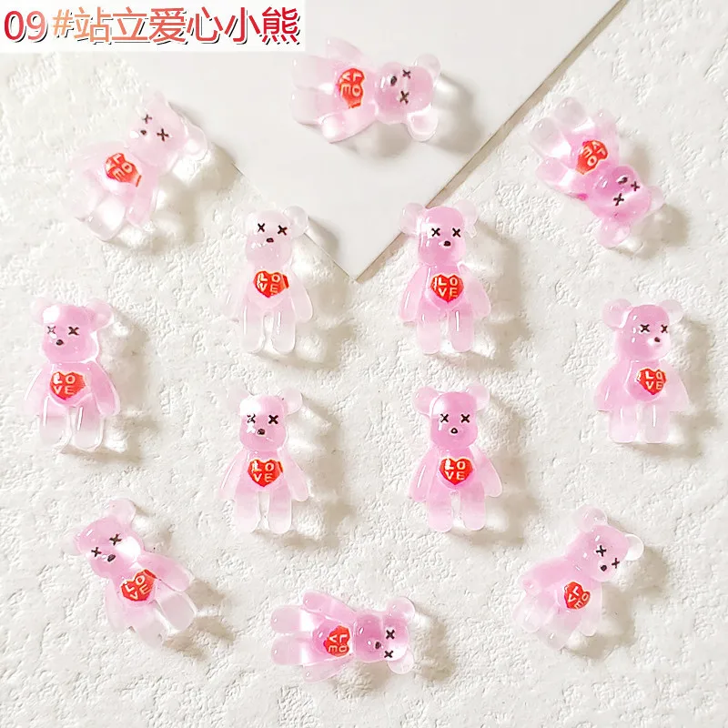 10PCS Kawaii Resin Cartoon Jewelry Gems Character Animal Bear Resin Accessories 3D Nail Art Decoration Charms Supplies