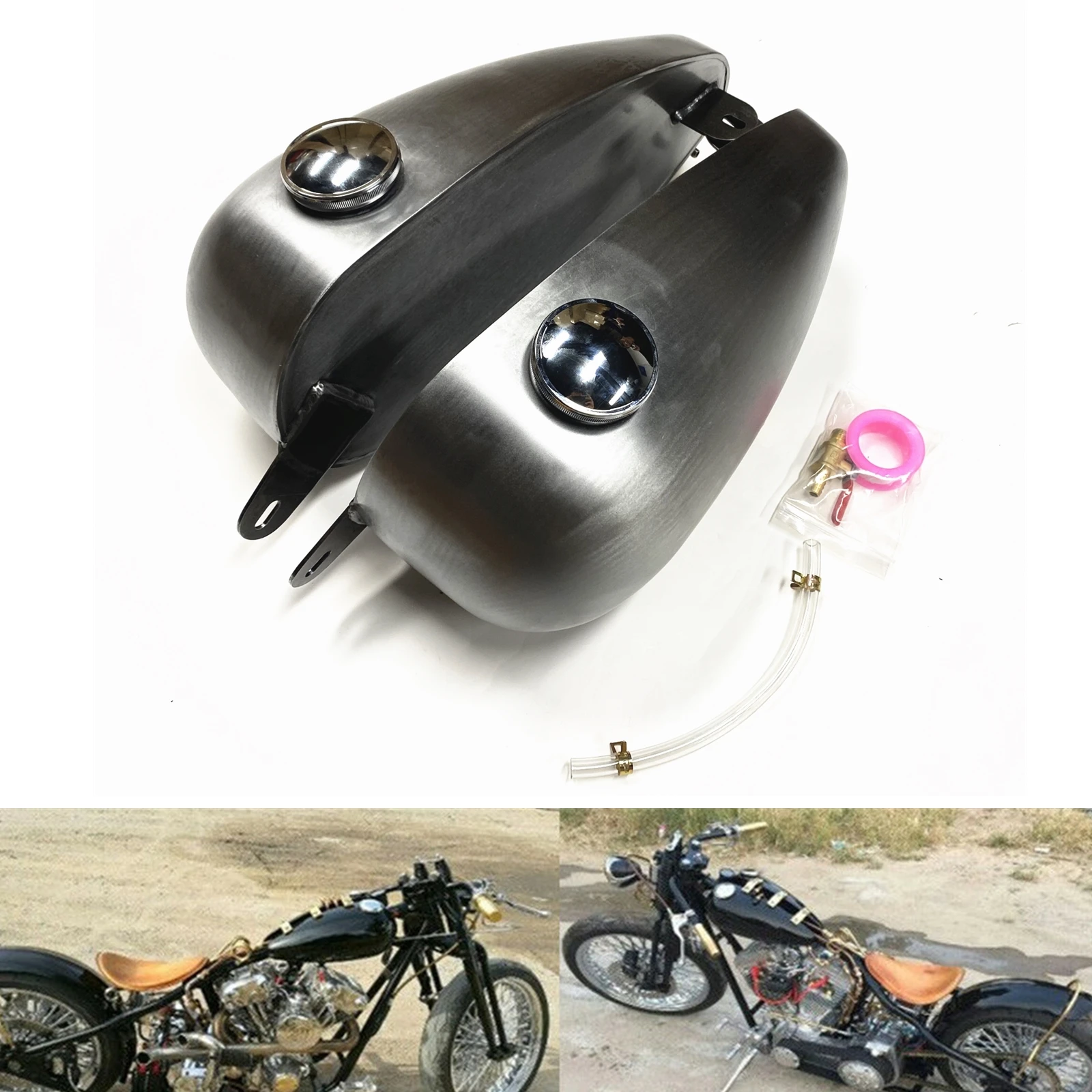 2pcs Petrol Gas Fuel Tank Motorcycle Vintage Modified Dual Oil Box For Retro Drip Flatside Fat Bob Style Splitted Motorbike Can