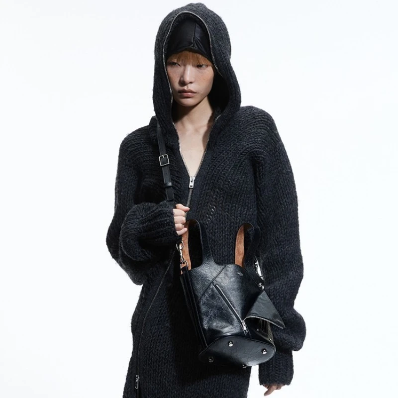 GROTTO 2025 Новая модная кожаная сумка растительного дубления Сумка-тоут с воротником и большой вместительной сумкой через плечо на одно плечо