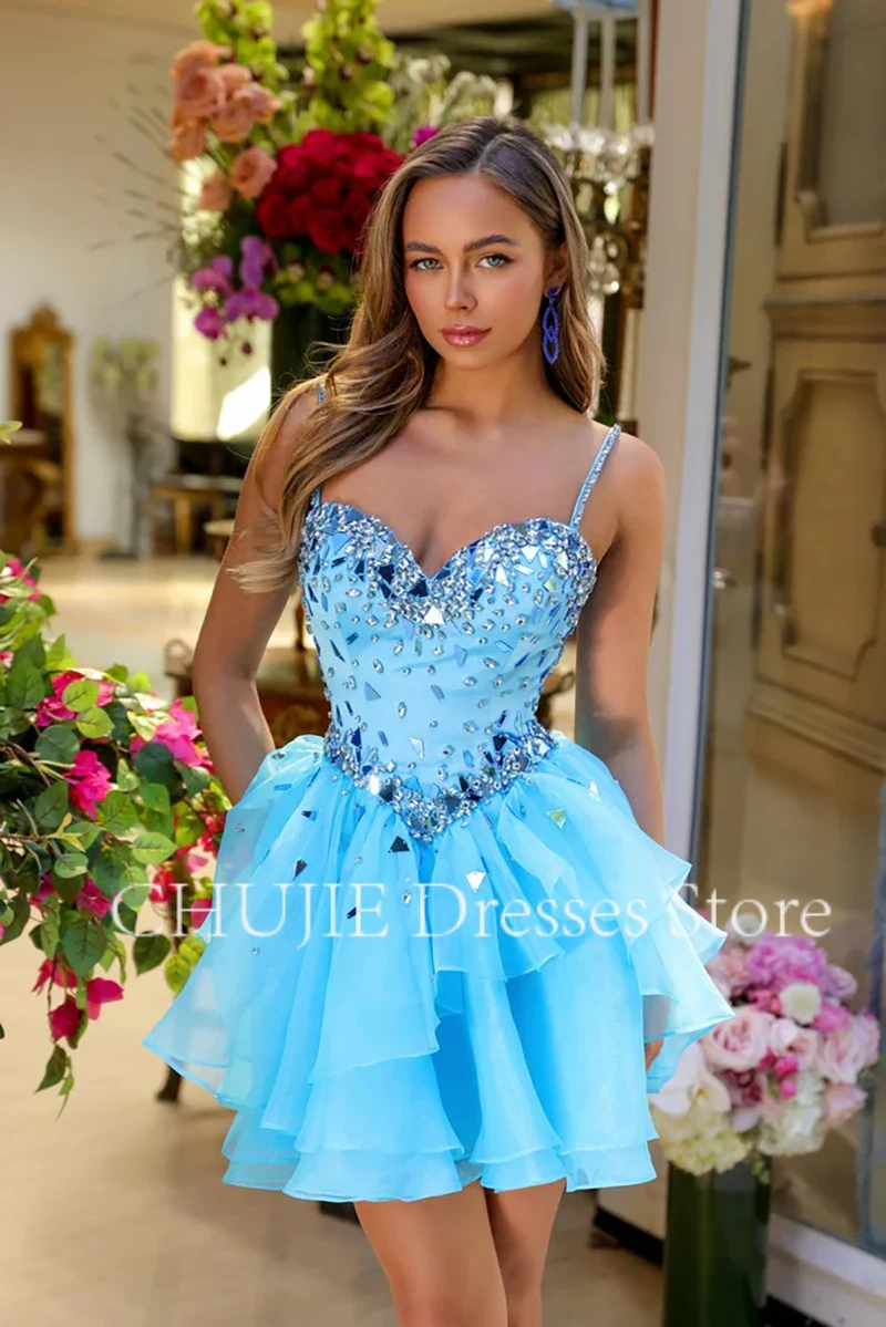 Mini Tiered Homecoming Dresses Women Cocktail Dress A Line Sequins Prom Gowns Sweetheart Formal Occasion Gowns