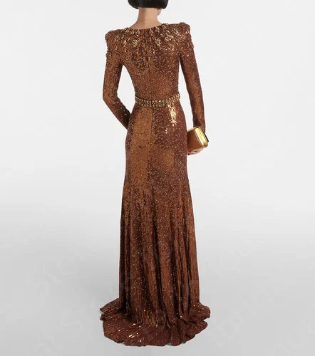 Imagen 2 del producto Nuevos vestidos para madres con purpurina brillante, vestido de manga larga para madre de la novia, vestido de fiesta de boda con cuentas y lentejuelas, tren de barrido 2024