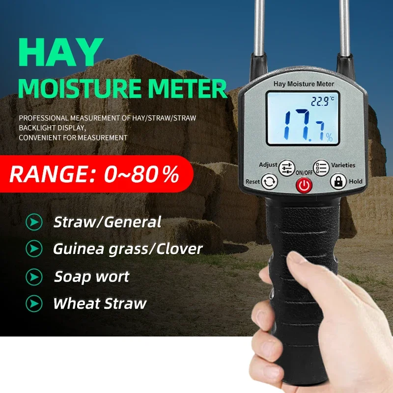 Portable Hay Moisture Meter for Cereal Straw Bran Forage Grass Leymus Chinensis Emperor Bamboo Grass Testing Fibre