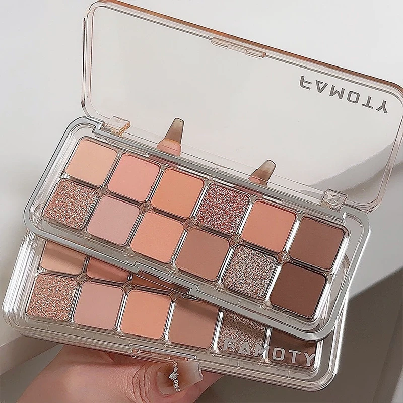 12-Color Low Saturation Matte Eyeshadow Palette Tea Apricot Earth Tones Long Lasting Pearlescent Matte Eye Makeup for Daily Use