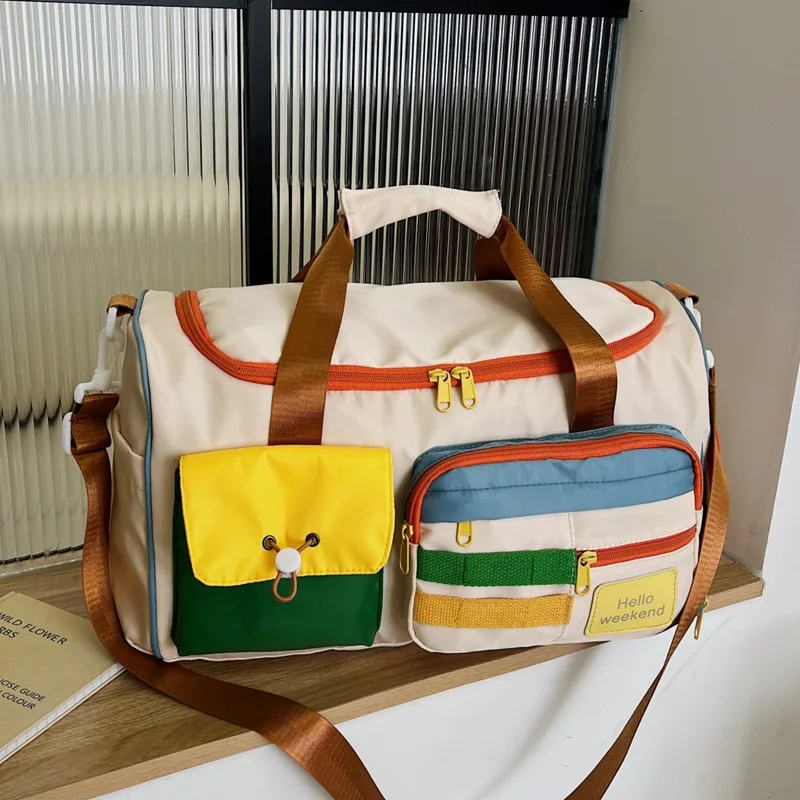 

Color Blocking Crossbody Sports and Fitness Bag Large Capacity Hand Luggage Bag Fashionable Short Distance Business Travel Bag